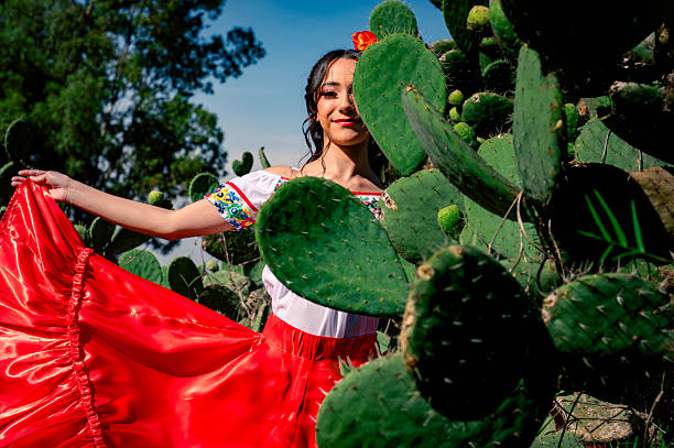 istock Mexican heritage represented by folkloric dancer in red skirt 2233274226