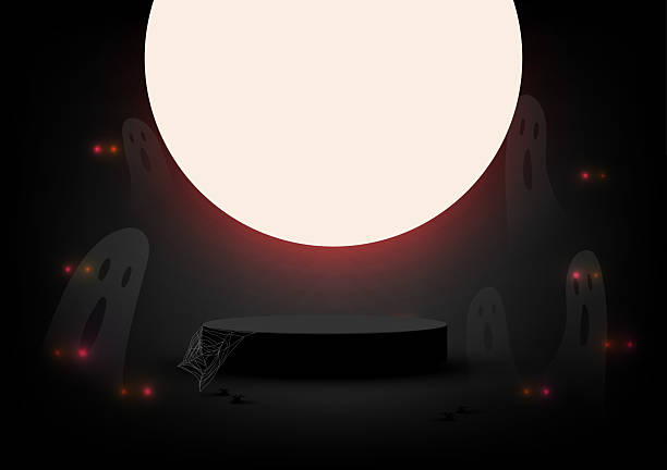 istock Black podium for product display in Halloween celebration on black background. Vector illustration. 2233274280