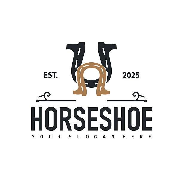 Horseshoe symbol with minimalist black silhouette design as a symbol of horse ranch and blacksmith symbol symbol template illustration concept for brand or poster