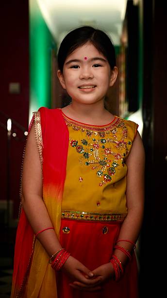 ittle Indian girl in national dress.
