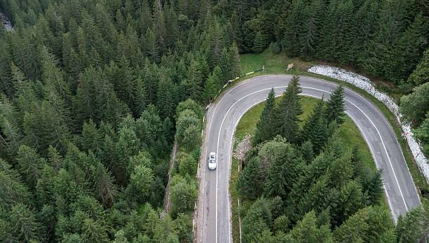 istock Aerial view of winding forest road. 2233303353