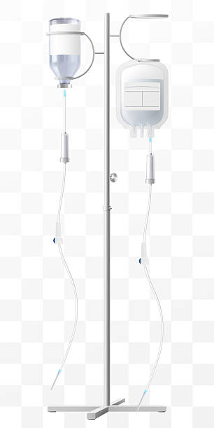 istock IV Stand with Drug Vial and Saline solution bag- Medical Infusion Pole with Hooks. Dropper Stand with Glass Medical Bottle. Laboratory equipment for blood transfusion. Realistic 3d Vector Illustration 2233304720