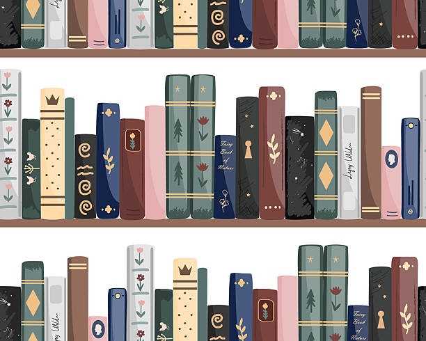 Standing cartoon vintage books seamless pattern. Vector illustration