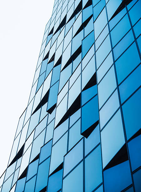 istock Architecture glass Steel frame Glass wall facade Blue square geometric pattern 2233310618