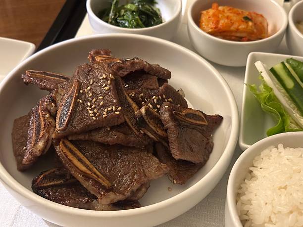 Korean Fried Chicken With Rice And Kimchi. Food Menu.