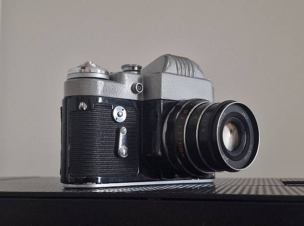 retro film camera on a gray background