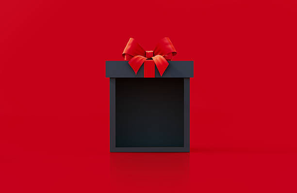 istock Black Gift Box  On Red Background - Black Friday Sale Concept 2233316005
