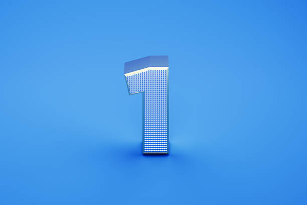 Silver colored number 1 with a gold outline on blue background.