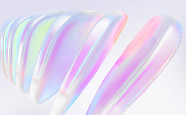 istock Ribbed holographic 3d background with glass iridescent square plate shape row. Abstract geometric block line pattern with neon rainbow pearlescent gradient. Render digital tech banner 2233316876