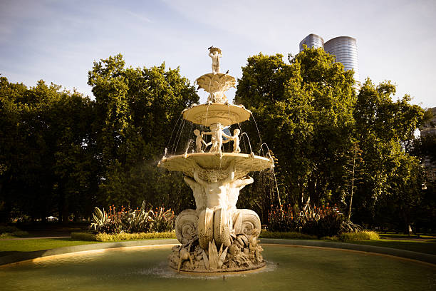 MELBOURNE, AUSTRALIA - MARCH 6, 2025: Exhibition Buildings Hochgurtel Fountain detail in Carlton Gardens on a clear sunny autumn day in Melbourne Australia