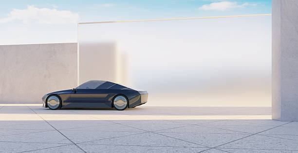 Sleek, driverless electric vehicle showcased in a contemporary setting, emphasizing innovation and advanced automotive technology. 3d rendering
