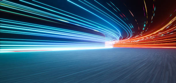 istock 3d rendering futuristic racing track with motion blur and colorful neon light trails 2233342850