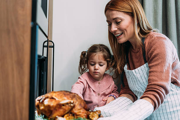 istock Mother and daughter preparing turkey for Thanksgiving day. 2233357680