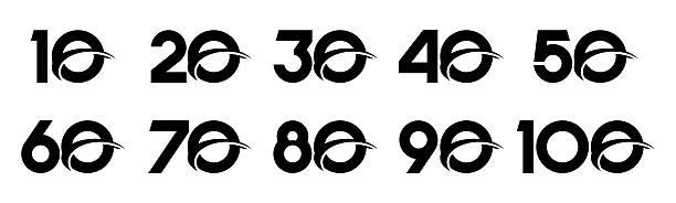istock Set of collection numbers 10 to 100 with swoosh element vector illustration. Swoosh element with numbers 10, 20, 30, 40, 50, 60, 70, 80, 90, 100 for greetings, anniversary and more. 2233360103