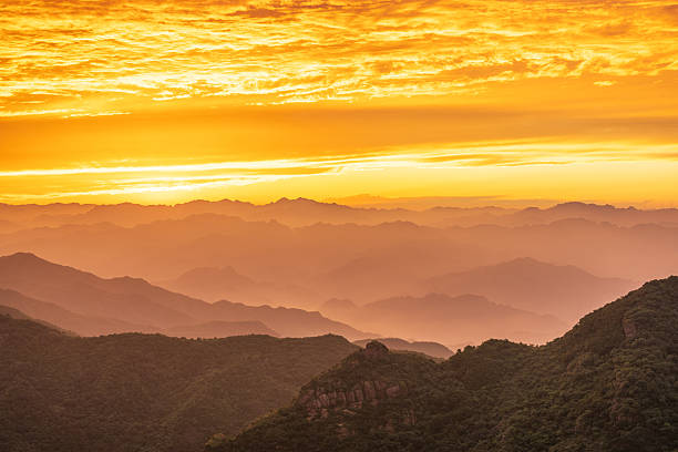 Beijing, China - 29th August 2025 - Beautiful sunset glow from Beijing Western Hills Miaofengshan area