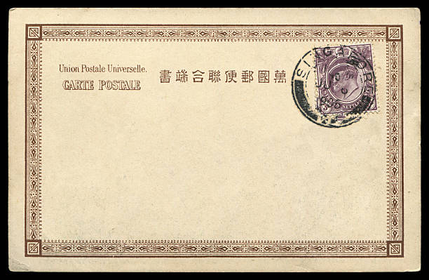 istock a vintage blank postcard sent from Singapore in 1900s,  a good prop for any usage about mail delievery situation of historic events. 2233364353