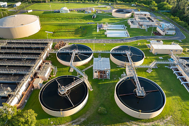 istock Water treatment facility for processing and purification of water from natural sources, removing contaminants to produce clean, safe water for public consumption and environmental use 2233370381