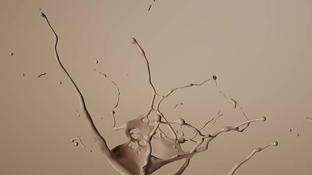 istock splash of beige paint, with droplets scattering in all directions. Abstract dynamic chocolate milk background. Drink or cosmetics concept. 3D rendering 2233370996
