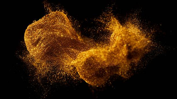 istock Glowing glitter smoke or splash effect. Golden dust cloud with sparkles. 3d render illustration. 2233373109