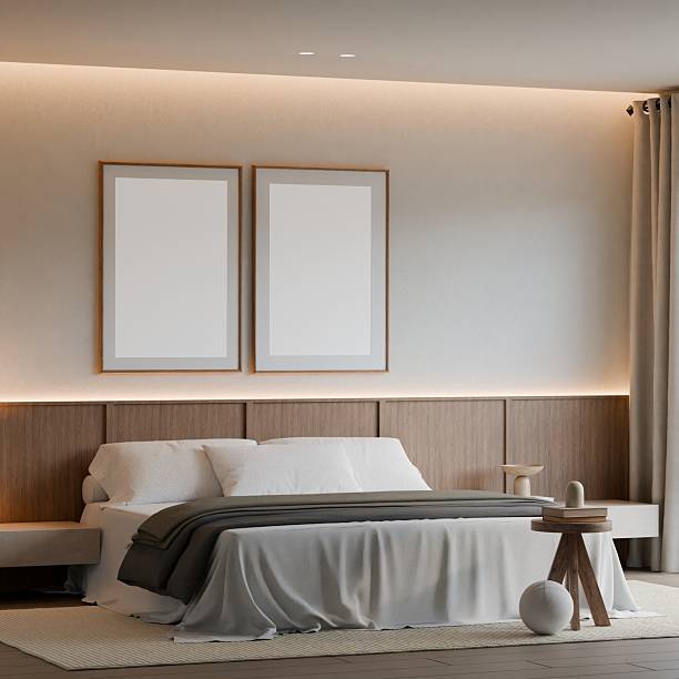 istock Modern Minimalist Japandi Bedroom Interior Frame Poster Mockup 2233374786