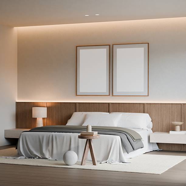 istock Modern Minimalist Japandi Bedroom Interior Frame Poster Mockup 2233374874