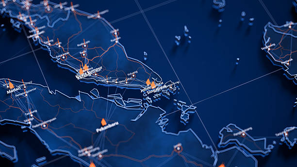 istock Johor Bahru map big data visualization. Futuristic map infographic of city in Malaysia. Visual map data complexity in modern blue and orange colors 2233376758