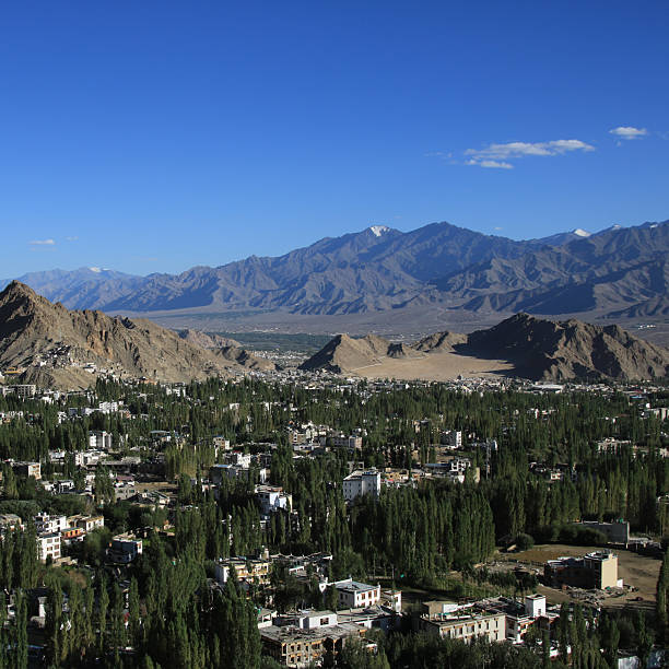 View of Leh from Shanti Stupa, India.