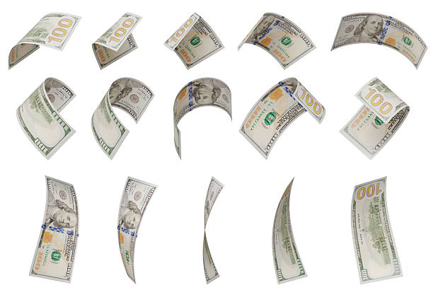 istock Build Your Own Set - Randomly Falling Collection of U.S. 100 Dollar Bills Isolated on a White Background. 2233378421