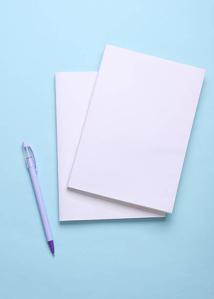 istock Magazines, sketchbooks or notebooks with white blank covers on blue background. Mockup for design 2233385893
