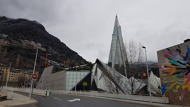 The Caldea Tower in Escalades-Engordany, Andorra. It is Thermal spa and Leisure Center, and the tallest building in Andorra.