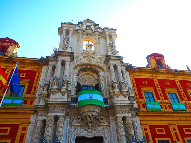 Seville ,Spain - December 05 , 2024 \nThe entrance to San Telmo palace in spanish baroque style. San Telmo palace in Seville is the seat of the presidency of the andalusian government. Spain.