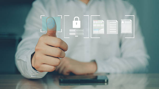 istock Man giving thumbs up with secure login and privacy interface icons, symbolizing cybersecurity, protection, and data approval. 2233402790