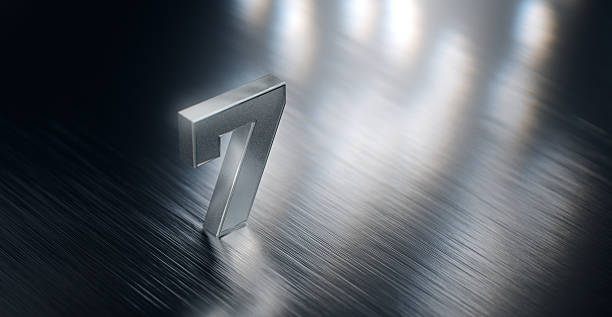istock Shiny Metallic number 7 (seven) on stainless steel surface. Abstract background 2233406888