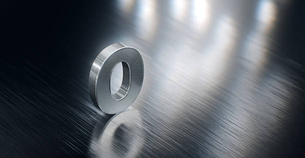 Shiny Metallic number 0 (zero) on stainless steel surface. Abstract background