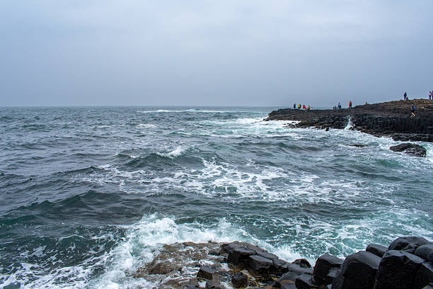 Giant's Causeway in Northern Ireland. Rock formations and basalt hexagonal columns on Coast of Atlantic Ocean near Bushmills