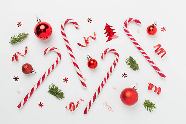 istock Christmas composition with lollipops on color background, top view 2233411489