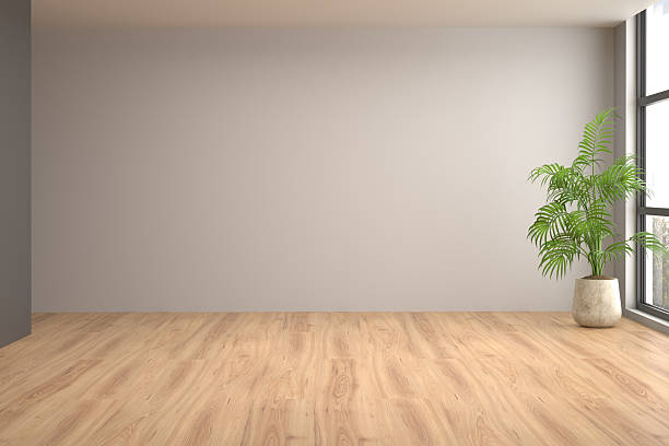 istock Modern interior with blank wall and wooden parquet, empty room, 3D rendering 2233413971