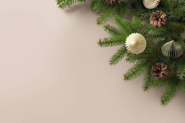 istock Christmas banner with paper craft eco friendly gift and festive composition with pine cones . 2233415413