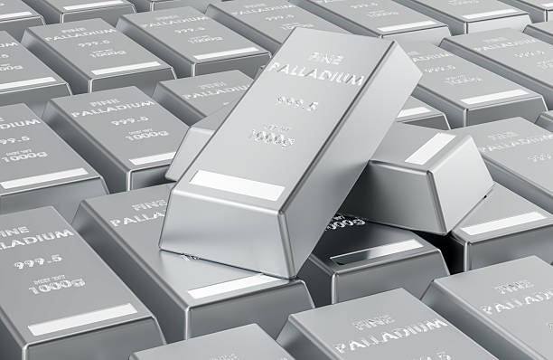 istock Palladium bars, stacked bullion ingots. 3D rendering 2233425741