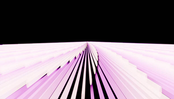 istock Pink and white glowing lines converging towards vanishing point on black background 2233436193