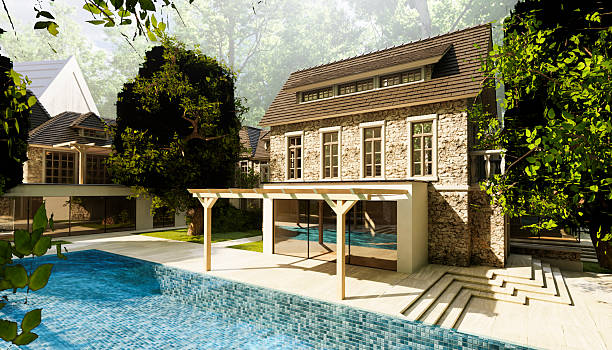 istock Luxurious villa with swimming pool and pergola enjoying summer sunlight 2233436429