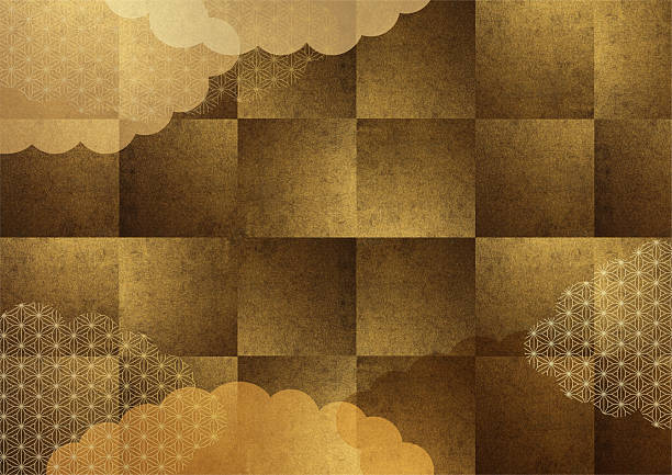 Textured background material featuring traditional Japanese patterns on golden washi paper. Perfect for New Year's, year-end gifts, and New Year's cards.