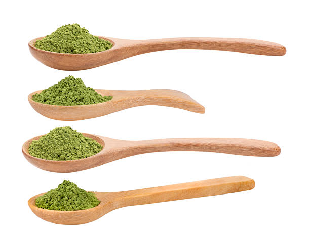 istock matcha green tea powder in wood spoon on white background 2233439888