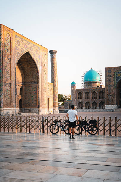 istock Bikepacker and  traditional monuments in Samarkand 2233440839
