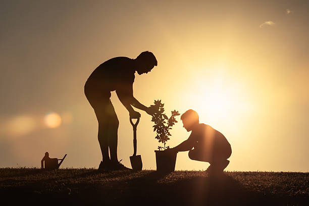istock Father and son planting a new tree, caring for an environment. 2233441851