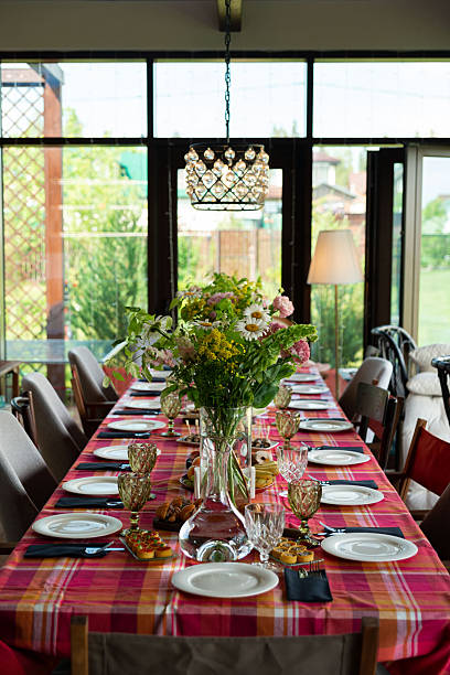 Elegant dining table with floral centerpiece