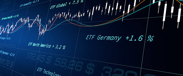 istock ETF (Exchange Traded Fund), chart, lines, prices. Close up LED screen. 2233448830