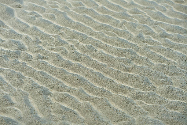istock Close-up of rippled sand dunes, showing texture and natural patterns. Uneven sand texture, beach background, top down view. Closeup shot of sand texture on the beach as background. 2233451043