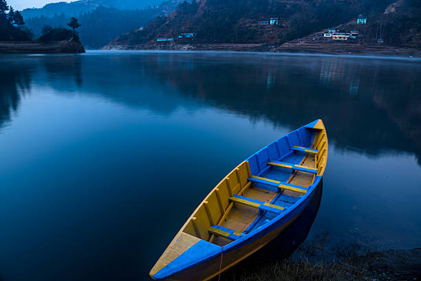Colorful boats on the Kulekhani River in Makwanpur, Nepal, on January 12, 2021