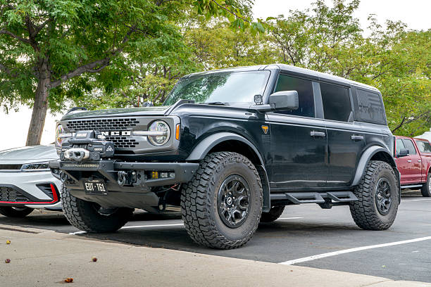 Loveland, CO, USA - August 22, 2024: Ford Bronco SUV - setup for offroading and overlanding with a winch.